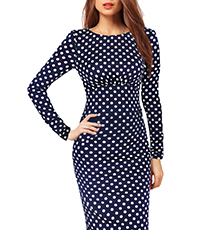 Polka Dot Dress – Long Sleeves / Empire Waist / Pencil Skirt